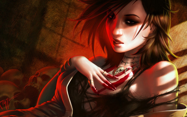 Gothic red dress woman brown free wallpaper for desktop - medium preview image