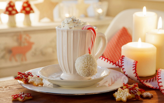 White cup candy canes candle free wallpaper for desktop - medium preview image