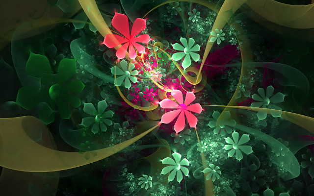 Fractal flower green leaves pink free wallpaper for desktop - medium preview image