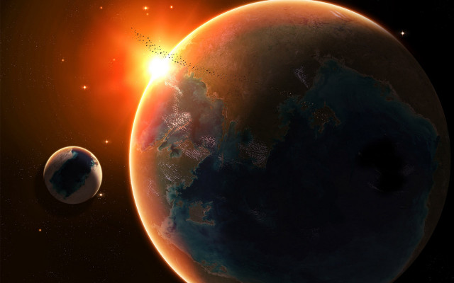 Planet star sun moon aurora free wallpaper for desktop - medium preview image