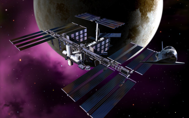 Space station purple sky red free wallpaper for desktop - medium preview image