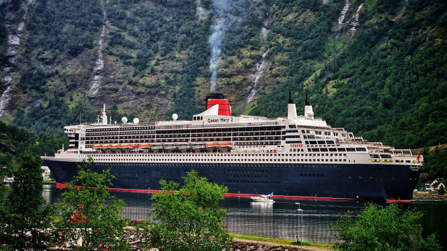 Cruise ship bay mountain forest free wallpaper for desktop - medium preview image