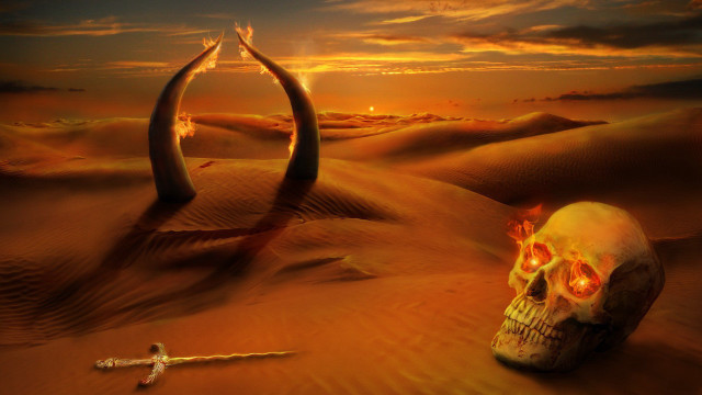 Skull cross desert sunset fire free wallpaper for desktop - medium preview image