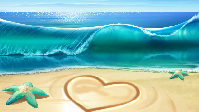 Heartstarfish beachwave lycoairbrush love cyrilrolando free wallpaper for desktop - medium preview image