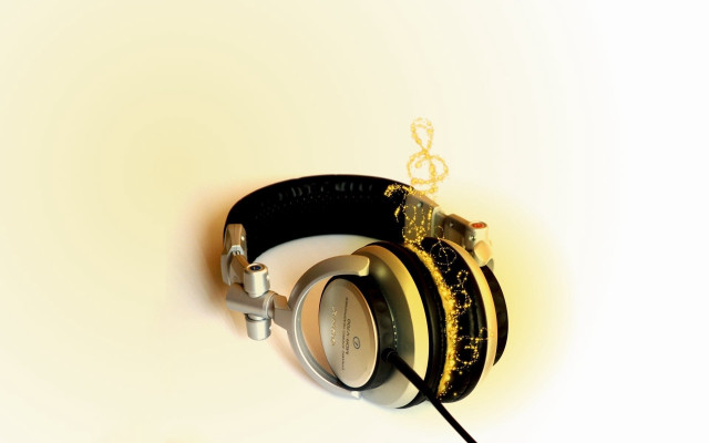 Headphones microphone yellow background black free wallpaper for desktop - medium preview image