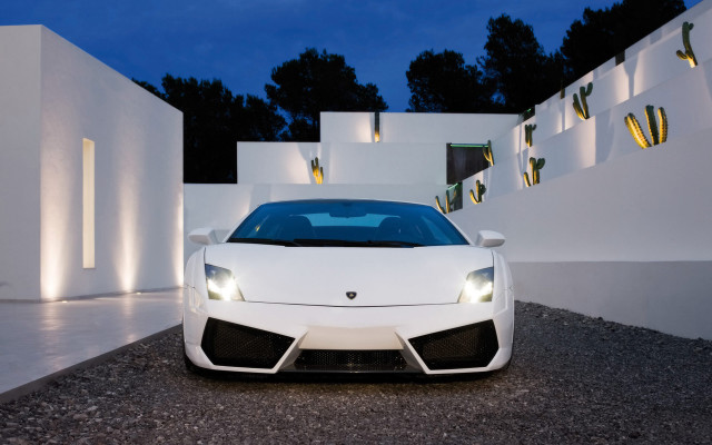 White sports car night building #4 free wallpaper for desktop - medium preview image