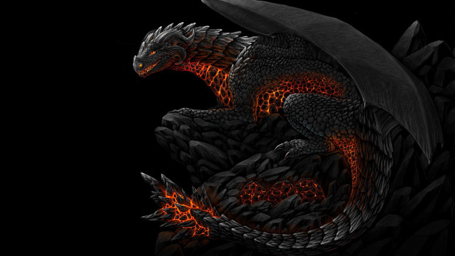 Black dragon red flames fantasy free wallpaper for desktop - medium preview image