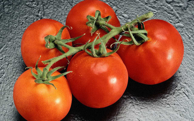 Tomatoes green stem gray surface free wallpaper for desktop - medium preview image