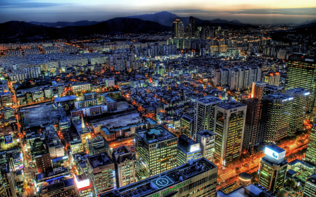 City night lights mountains urban free wallpaper for desktop - medium preview image