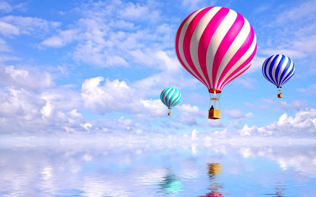 Hot air balloons water clouds free wallpaper for desktop - medium preview image