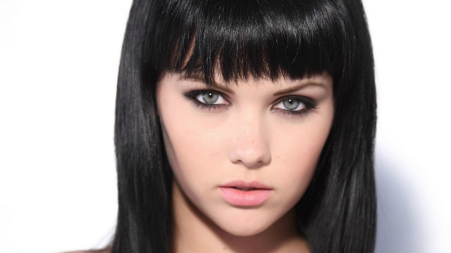 Black hair bangs photorealistic portrait free wallpaper for desktop - medium preview image