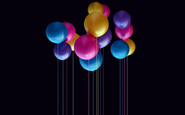 Balloons floating 3d render black free wallpaper for desktop - medium preview image
