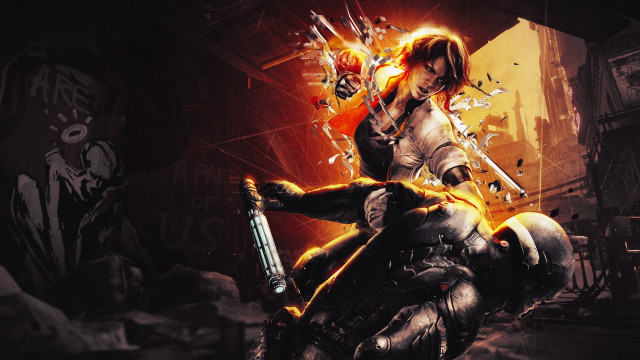 Woman gun knife skeleton cyberpunk free wallpaper for desktop - medium preview image