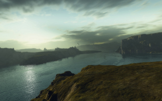 River mountain castle cloudy sky free wallpaper for desktop - medium preview image