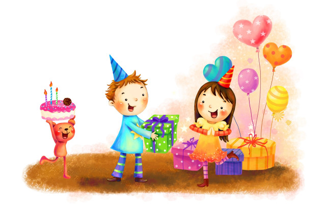 Birthday boy girl cake presents free wallpaper for desktop - medium preview image