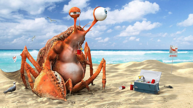 Giant crab beach cooler fruit free wallpaper for desktop - medium preview image