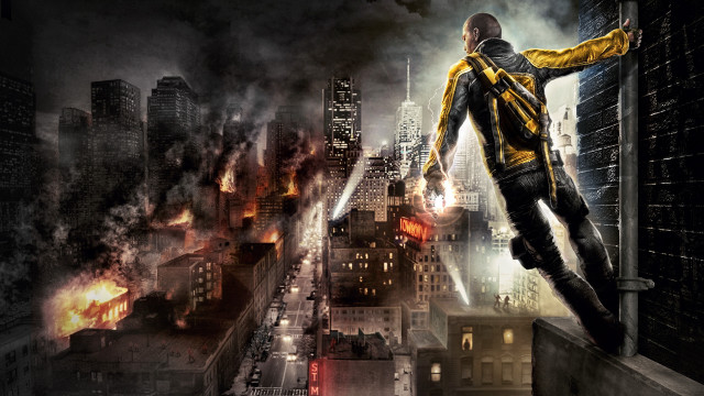 Man yellow jacket cityscape fire free wallpaper for desktop - medium preview image