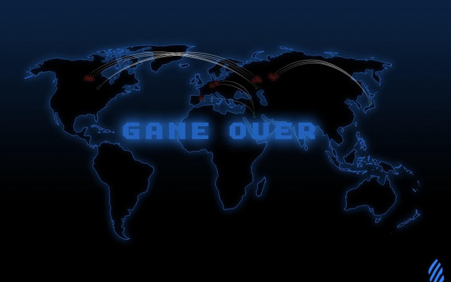 Blue world map game over free wallpaper for desktop - medium preview image