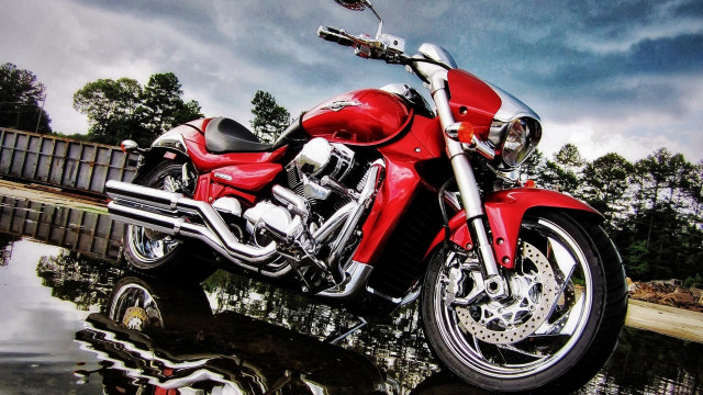 Red motorcycle reflection cloudy sky free wallpaper for desktop - medium preview image
