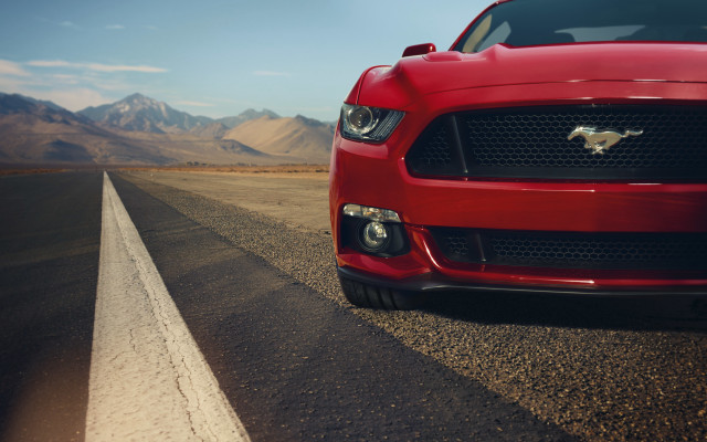 Red mustang desert mountains cloudy free wallpaper for desktop - medium preview image