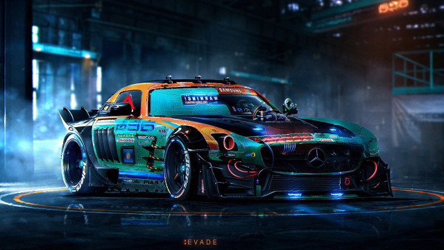 Futuristic car cyberpunk neon urban free wallpaper for desktop - medium preview image