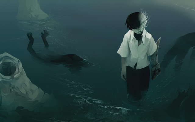 Woman water hands pockets man free wallpaper for desktop - medium preview image