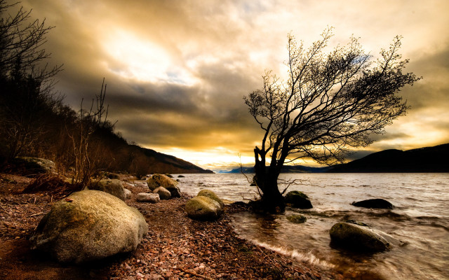 Stormy beach landscape matte painting free wallpaper for desktop - medium preview image