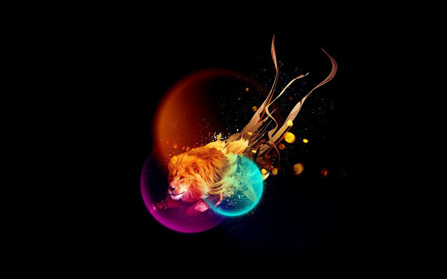 Lion scissors bubble black background free wallpaper for desktop - medium preview image