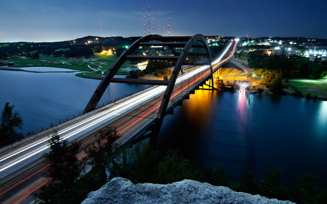 Bridge river longexposure citylights night free wallpaper for desktop - medium preview image