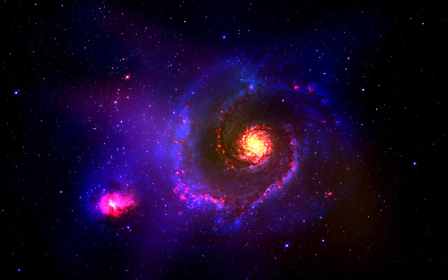 Spiral galaxy red blue center free wallpaper for desktop - medium preview image