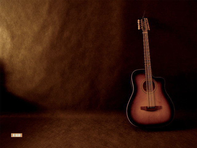Guitar table dark background brown free wallpaper for desktop - medium preview image