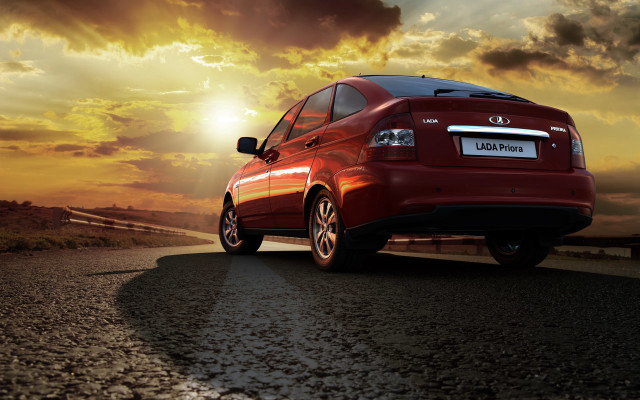 Red car cloudy sky sunset #2 free wallpaper for desktop - medium preview image