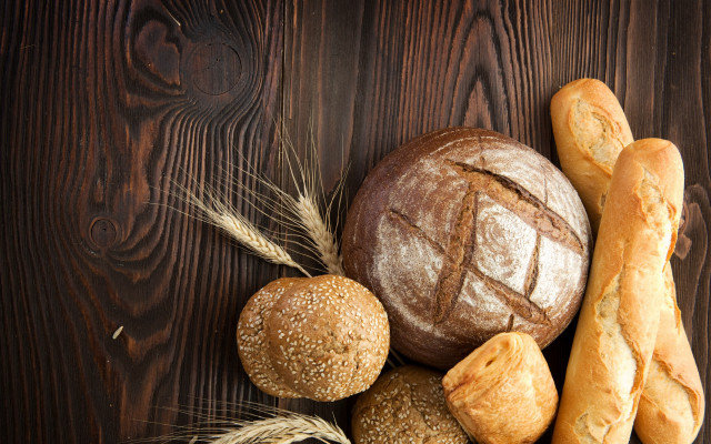 Breads rolls table wooden background free wallpaper for desktop - medium preview image