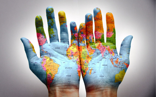Hands world map ecological puzzle free wallpaper for desktop - medium preview image