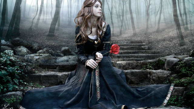 Gothic fantasy forest rose woman free wallpaper for desktop - medium preview image