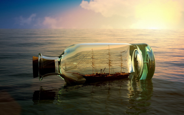 Ship in bottle floating sunset free wallpaper for desktop - medium preview image