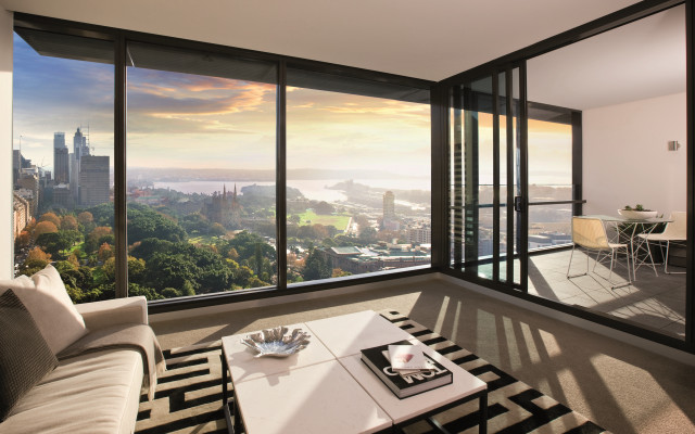 Living room city ocean highrise free wallpaper for desktop - medium preview image