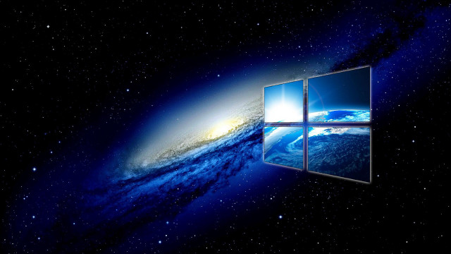Window galaxy view blue star free wallpaper for desktop - medium preview image