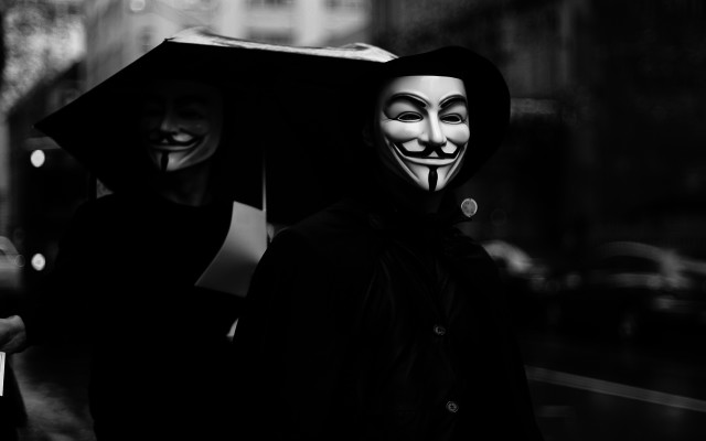 Masked umbrella neoism blackwhite smile free wallpaper for desktop - medium preview image
