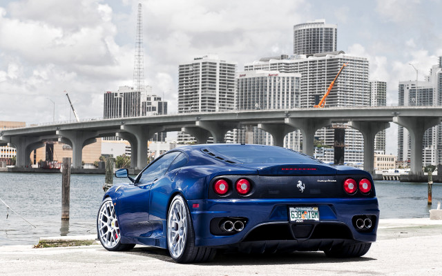 Blue car city skyline bridge free wallpaper for desktop - medium preview image