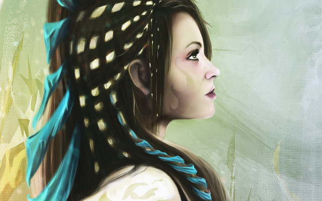 Fantasy woman blue brown hair free wallpaper for desktop - medium preview image