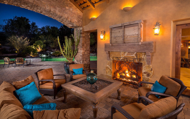 Living room fireplace couch lantern free wallpaper for desktop - medium preview image