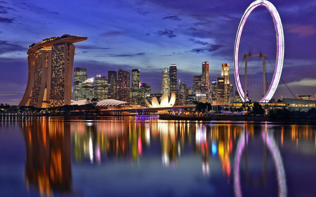 City skyline ferris wheel reflection free wallpaper for desktop - medium preview image