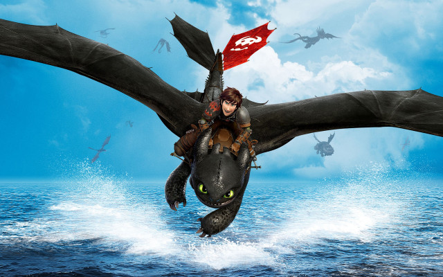 Dragon riding boy over ocean free wallpaper for desktop - medium preview image