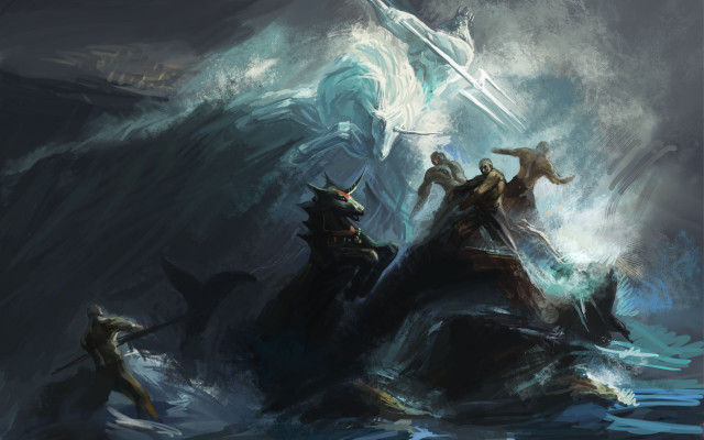 Fantasy boat group wave weapon free wallpaper for desktop - medium preview image