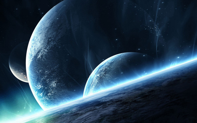 Space planet star horizon glow free wallpaper for desktop - medium preview image