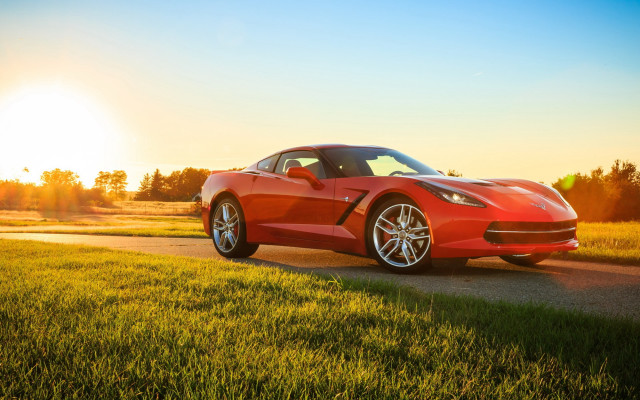 Red sports car road grass #2 free wallpaper for desktop - medium preview image