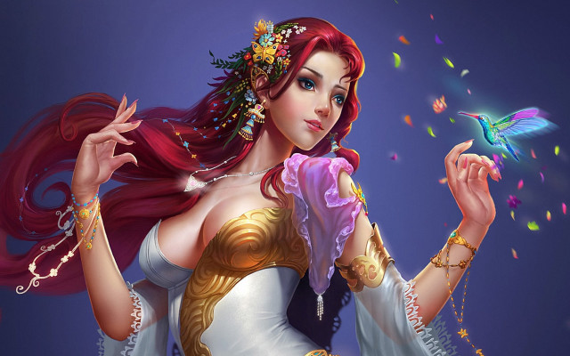 Beautiful woman white dress bird free wallpaper for desktop - medium preview image