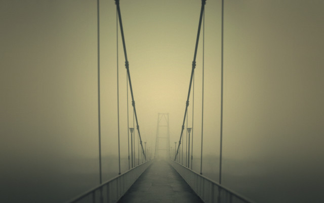 Bridge foggy sky person walking free wallpaper for desktop - medium preview image