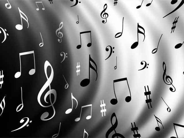 Musical notes black background white free wallpaper for desktop - medium preview image